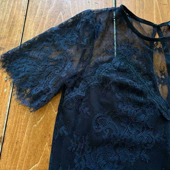 Lulus Sheer Black Lace Top - Size Small - Picture 6 of 9
